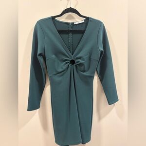 Abercrombie & Fitch Teal Long Sleeve Ring-Front Dress